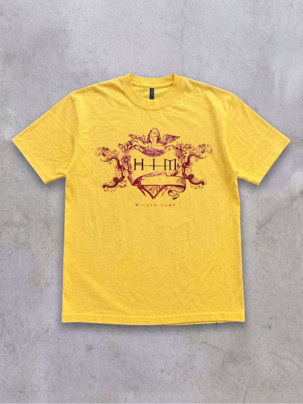 Goth Rock Angel Heart Graphic Tee - Gildan Yellow T-Shirt